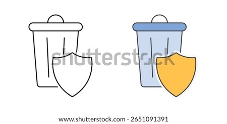 Deleted data privacy icon with trash bin and shield symbol, ideal for secure deletion, data disposal, and digital privacy illustrations.