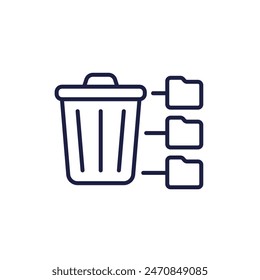 deleted file folders icon with a trash bin, line vector