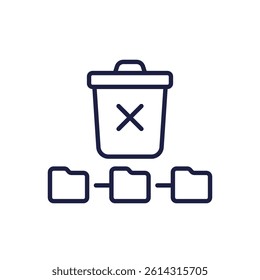 deleted file folders icon with trash bin, line vector design