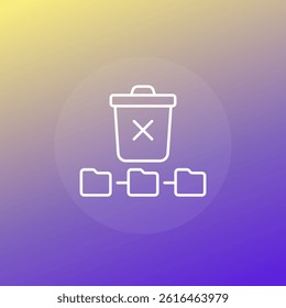 deleted file folders icon with trash bin, line design with gradient