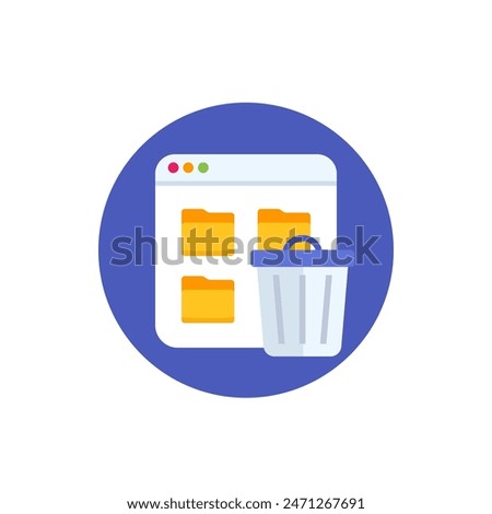 deleted file folders icon with a trash bin, flat design