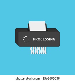 Deleted files. Paper shredder. Process deleting files in trendy flat style. Vector isolated illustration. EPS 10