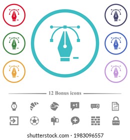 Deleting editing point with pen tool flat color icons in circle shape outlines. 12 bonus icons included.
