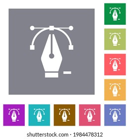 Deleting editing point with pen tool flat icons on simple color square backgrounds