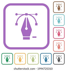 Deleting editing point with pen tool simple icons in color rounded square frames on white background