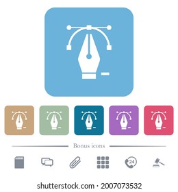 Deleting editing point with pen tool white flat icons on color rounded square backgrounds. 6 bonus icons included