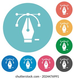 Deleting editing point with pen tool flat white icons on round color backgrounds