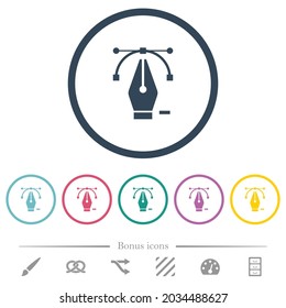 Deleting editing point with pen tool flat color icons in round outlines. 6 bonus icons included.