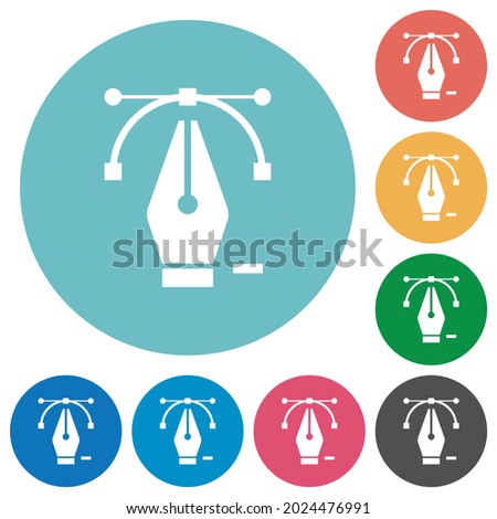 Deleting editing point with pen tool flat white icons on round color backgrounds