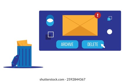 Deleting an Email Message into Trash Bin User Interface Window. Graphic design UI elements and resources