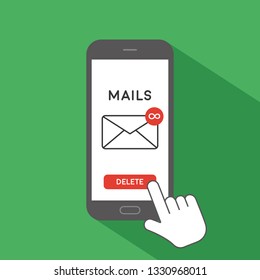 Deleting emails with hand icon in touch screen.