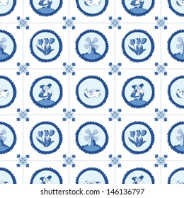 Delft blue seamless pattern. EPS 10. No transparency. No gradients.