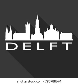 Delft Netherlands Europe Flat Icon Skyline Silhouette Design City Vector Art Famous Buildings.
