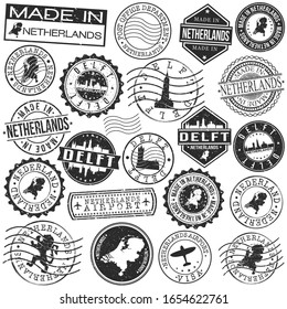 Delft Netherlands Set of Stamp. Vector Art Postal Passport Travel Design. Travel and Business Seals.