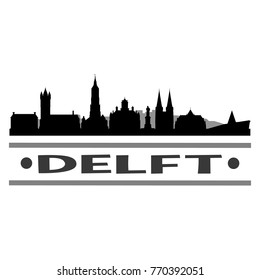 Delft Netherlands Skyline Silhouette Stamp City Design Vector Art Template