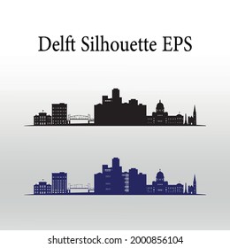 Delft skyline horizontal banner. Black and white silhouette , Netherlands. illustration Vector template for your design. 