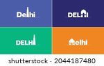 Delhi. Delhi city flat vector logo design with iconic places. 