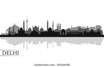 Delhi city skyline silhouette background, vector illustration 