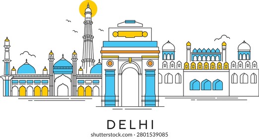 Delhi City Skyline Vector Illustration in Contemporary Abstract Style
