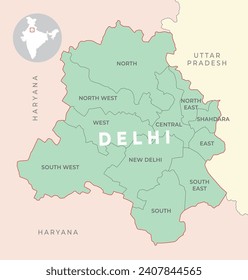 Delhi district map with neighbour state