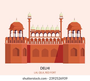 Nombre hindi de Delhi como "Lal Qila" Fuerte rojo Delhi Icono plano vector India