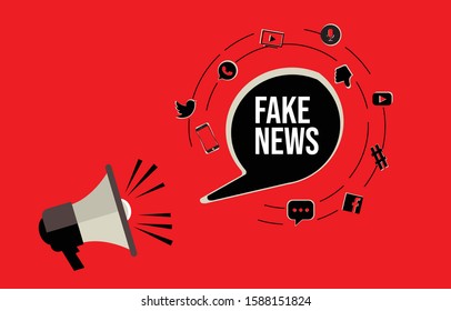 Delhi, India, 14/12/2019 mage of social media App with megaphone. fake news speeding through social media, False media information editorial concept. vector illustration, EPS