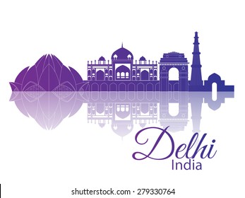 Delhi India. City skyline with reflection