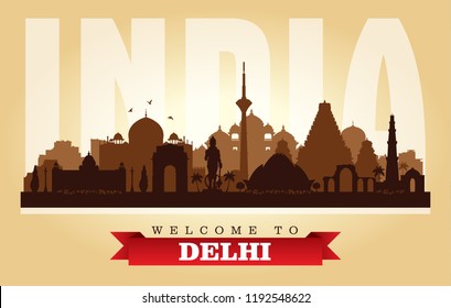 Delhi India city skyline vector silhouette illustration