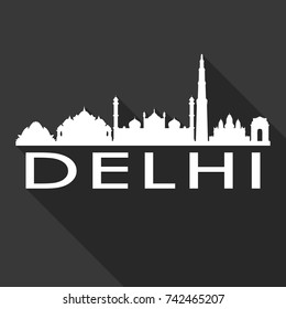 Delhi India Flat Icon Skyline Silhouette Design City Vector Art Famous Buildings