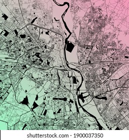 Delhi, India (IND) - Urban vector megacity map with parks, rail and roads, highways, minimalist town plan design poster, city center, downtown, transit network, gradient blueprint