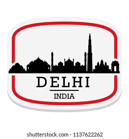 Delhi India Label Stamp Icon Skyline City Design Tourism