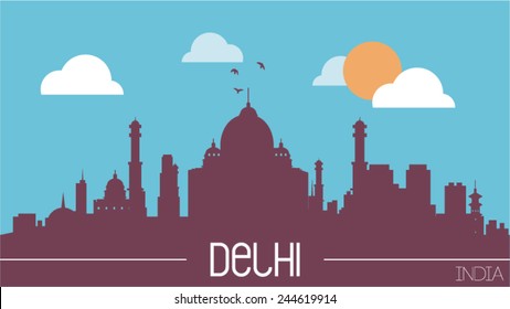 Delhi India skyline silhouette flat design vector illustration