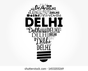 Delhi light bulb word cloud, travel concept background
