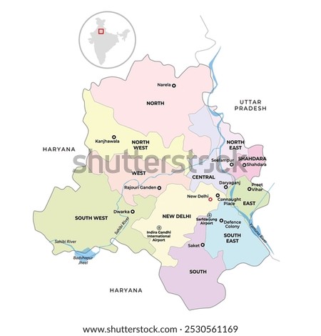 Delhi map district wise with river yamuna
