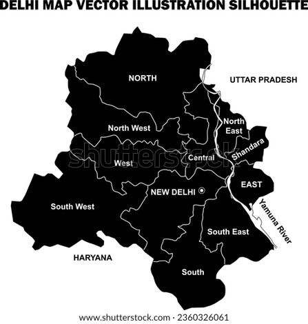 Delhi Map silhouette vector illustration on white background