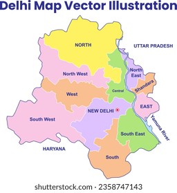 Delhi Map vector illustration on white  background