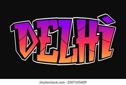 Delhi - letras de una sola palabra, estilo graffiti. Logotipo dibujado a mano de Vector. Camiseta divertida de la impresión del estilo del graffiti de Delhi, moda, concepto del cartel