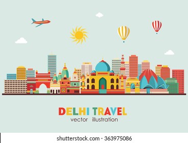 Delhi skyline. Vector illustration