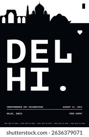 Delhi typography minimalist vector poster for national event, festival, independence day, holiday layout. Brochure, leaflet, flyer, presentation image template for India city