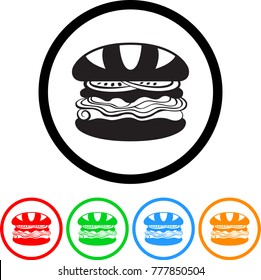 Deli Cold Cuts Sandwich or Sub Icon in Four Color Variations Vector 
