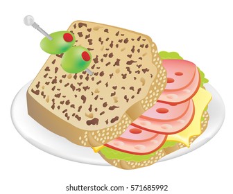 Deli ham and cheese sandwich vector