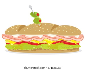 Deli Ham And Cheese Sandwich Vector