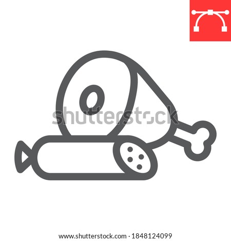Deli line icon, leg of ham and salami, beef sign vector graphics, editable stroke linear icon, eps 10