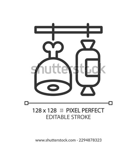 Deli pixel perfect linear icon. Delicatessen meat. Prepared food. Farmers market. Ready to eat. Gourmet shop. Thin line illustration. Contour symbol. Vector outline drawing. Editable stroke