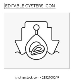 Delicacy line icon. Oysters are delivered by ship. Seafood concept. Isolated vector illustration. Editable stroke