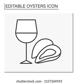 Delicacy line icon.Taste compatibility. Combine dry wine and fresh oysters. Special tasting.Seafood concept. Isolated vector illustration. Editable stroke