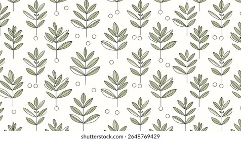 Delicate abstract botanical leaf pattern design in soft olive green and cream tones