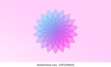A delicate abstract geometric bloom with smooth overlapping petals in soft pink, blue, and purple shades, set against a bright pastel background