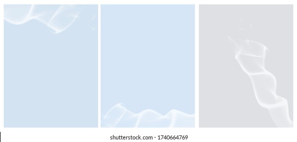 Diseños de vectores geométricos abstractos Delicados. Humo blanco borroso sobre fondo azul claro y gris claro. Diseño de vectores geométricos de color Pastel. Blanqueados sin texto