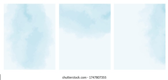 Delicate Abstract Geometric Vector Layouts. Blue Blurred Painted Stain on a Light Blue Background. Pastel Blue Cloudy Sky Vector Design. Blanks without Text. 